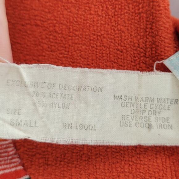 VTG Sears 70s Multicolor Striped House Coat Small Orange Robe Keyhole Back - Picture 7 of 16